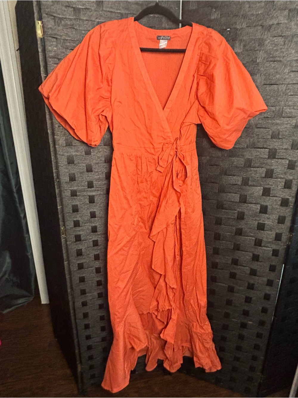 VENUE Women's Wrap Ruffle Dress – Orange SIZE 12 NWOT - Picture 4 of 13